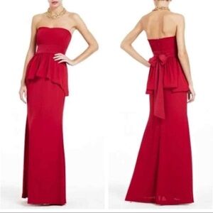 BCBGMaxAzria Red Strapless Peplum Gown